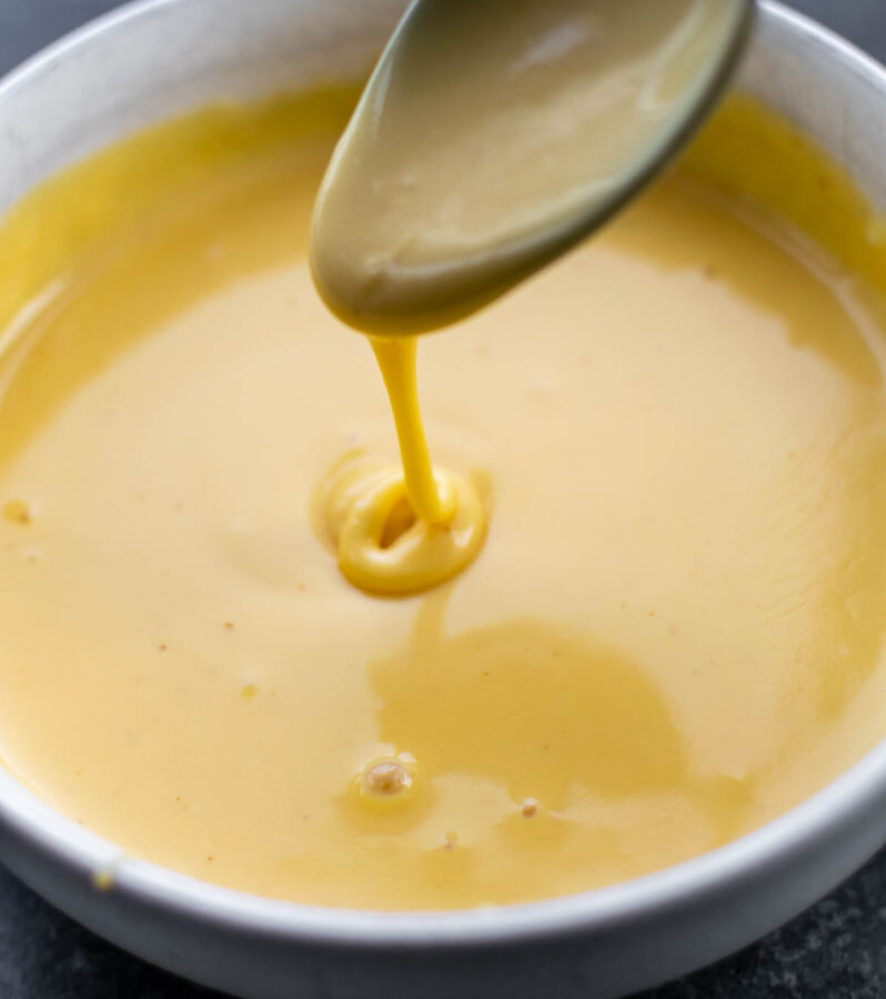 Cheese sauce in a bowl.